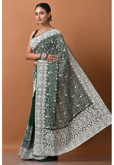 Bottle Green Color Designer Chiffon Saree (She Saree 1392)