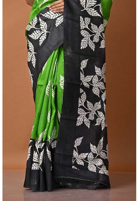 Parrot Green Color Printed Pure Silk Saree (She Saree 1399)