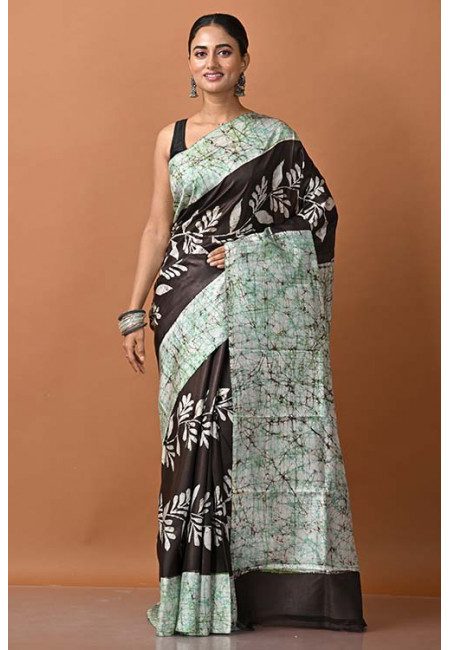 Charcoal Grey Color Printed Pure Silk Saree (She Saree 1439)