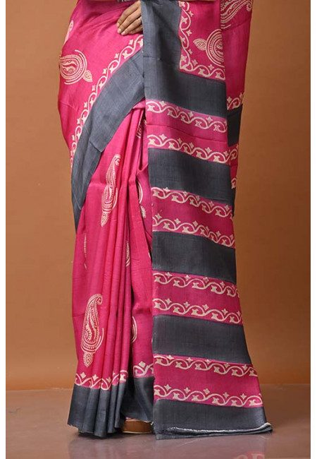 Fuchsia Pink Color Printed Pure Tussar Silk Saree (She Saree 1443)
