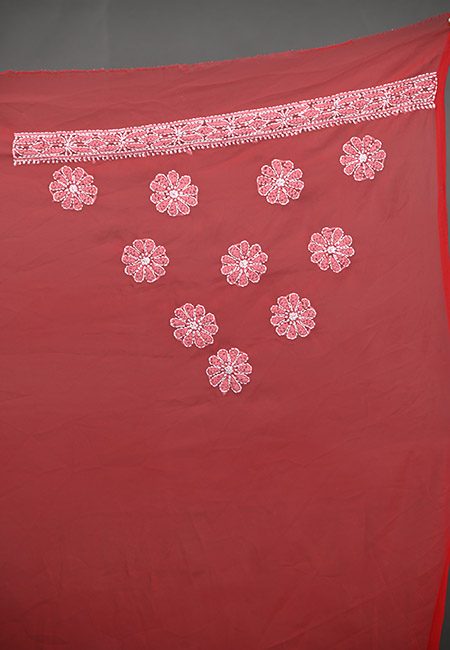 Red Color Embroidered Lucknow Chikon Saree (She Saree 936)
