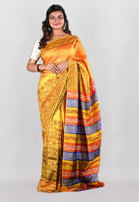 Yellow Color Printed Pure Bishnupuri Silk Saree (She Saree 945)