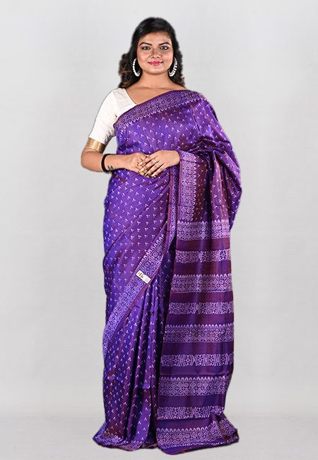 Purple Color Printed Pure Bishnupuri Silk Saree (She Saree 946)