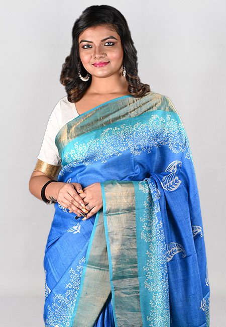 Peacock Blue Color Printed Soft Tussar Silk Saree (She Saree 947)