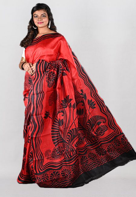 Red Color Printed Pure Silk Saree (She Saree 949)