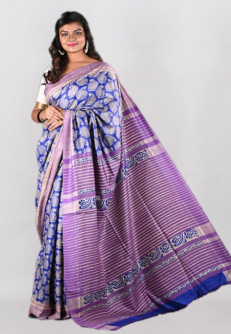Royal Blue Color Printed Soft Gicha Tussar Silk Saree (She Saree 952)