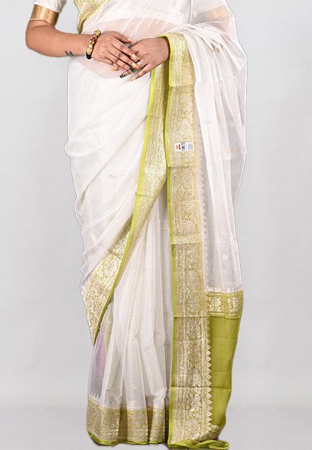 Off White Color Soft Chiffon Banarasi Saree (She Saree 955)