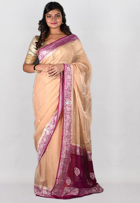 Light Beige Color Soft Chiffon Banarasi Saree (She Saree 971)