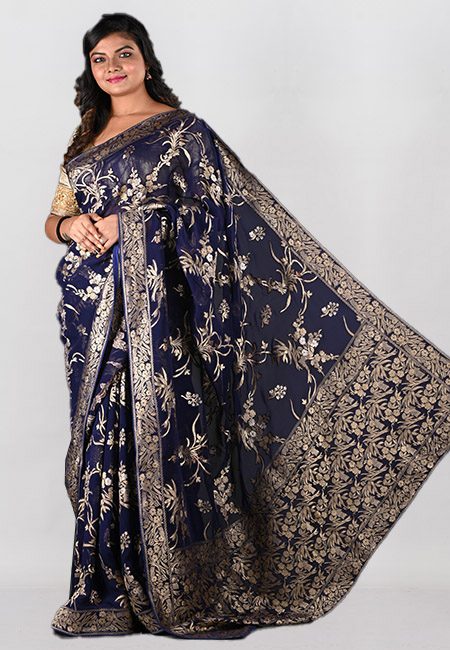 Navy Blue Color Designer Khaddi Georgette Saree (She Saree 974)