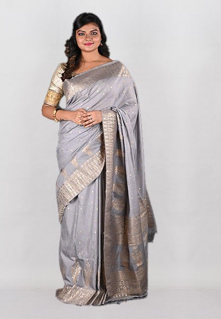 Grey Color Semi Katan Silk Saree (She Saree 977)