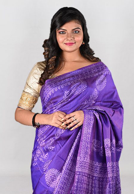 Purple Color Printed Pure Bishnupuri Silk Saree (She Saree 981)