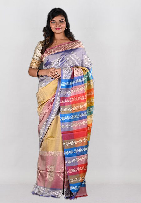 Multi Color Printed Pure Bishnupuri Silk Saree (She Saree 982)