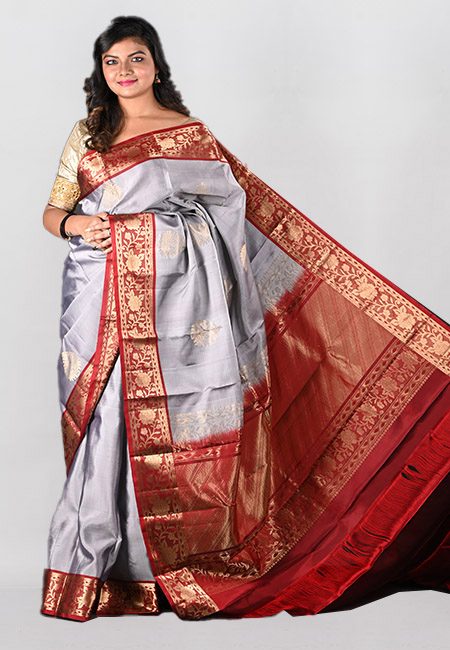 Grey Color Kanjivaram Silk Saree (She Saree 985)