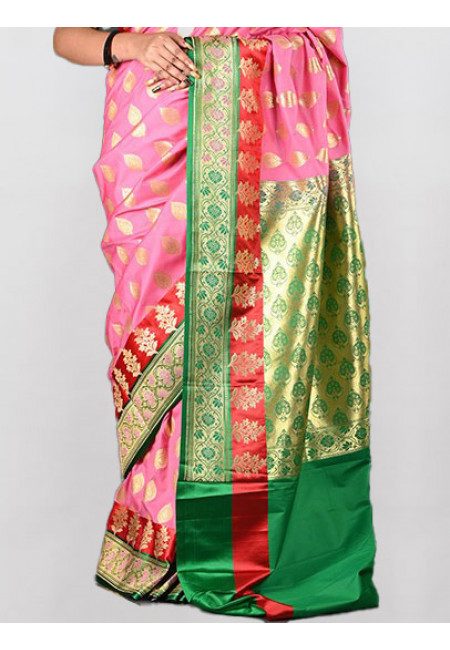 Pink Color Contrast Semi Katan Silk Saree (She Saree 991)