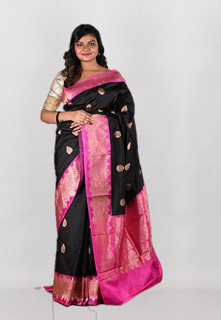 Black Color Contrast Pure Katan Silk Saree (She Saree 997)