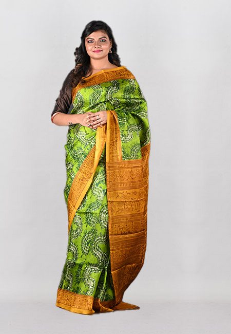 Green Color Printed Pure Silk Saree (She Saree 1000)
