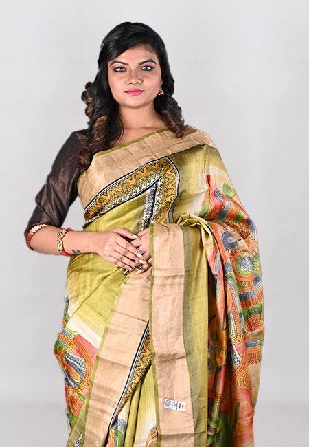 Pista Green Color Printed Pure Soft Tussar Silk Saree (She Saree 1002)