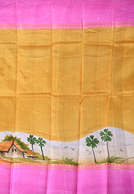 Golden Yellow Color Printed Pure Silk Saree (She Saree 1005)
