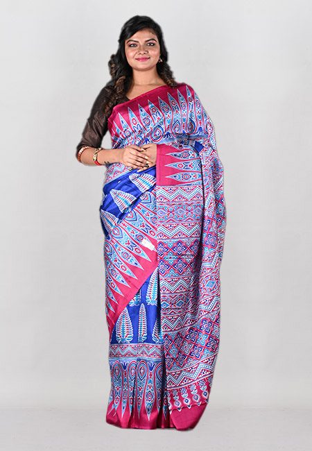 Deep Royal Blue Color Printed Pure Silk Saree (She Saree 1007)