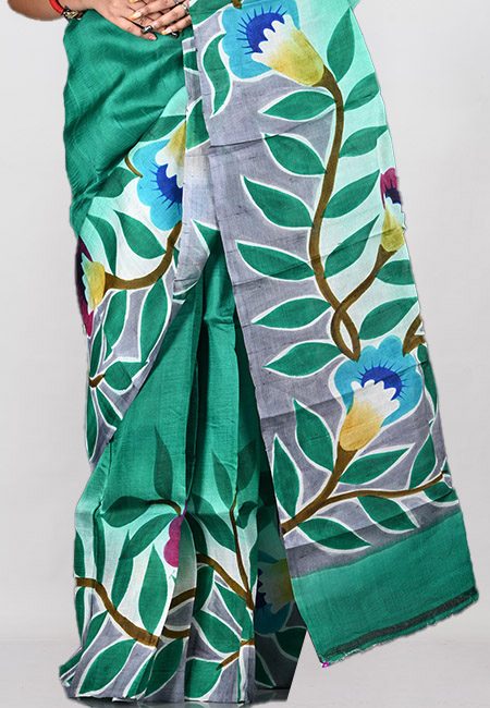 Deep Green Color Printed Pure Silk Saree (She Saree 1030)