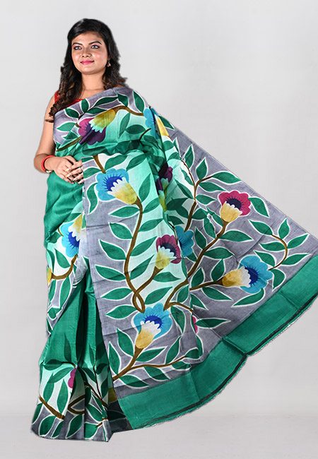 Deep Green Color Printed Pure Silk Saree (She Saree 1030)