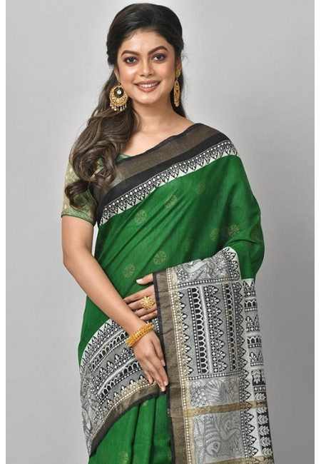 Deep Green Color Bapta Tussar Silk Saree (She Saree 1101)