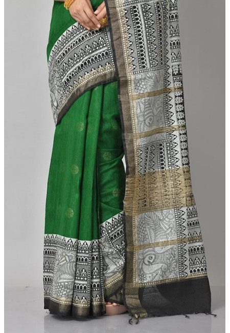Deep Green Color Bapta Tussar Silk Saree (She Saree 1101)
