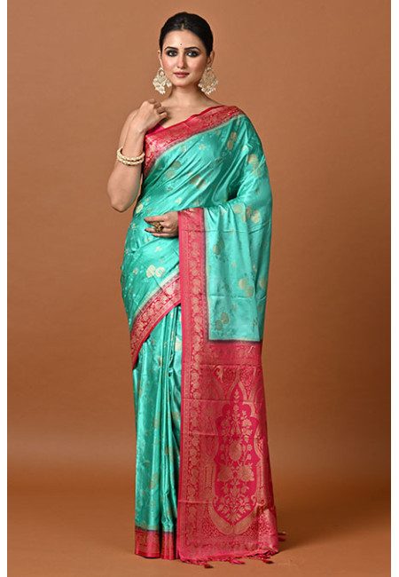 Sea Green Color Contrast Soft Gajji Banarasi Silk Saree (She Saree 2359)