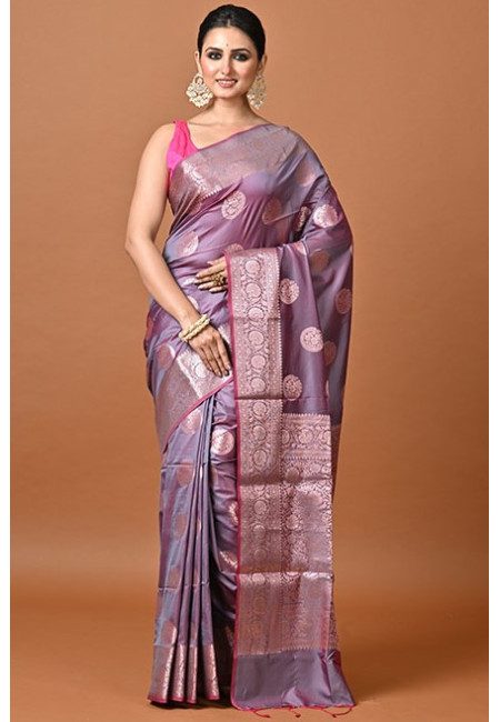 Deep Mauve Color Contrast Semi Katan Silk Saree (She Saree 2369)
