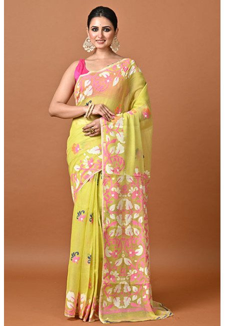 Lemon Color Soft Dhakai Jamdani Saree (She Saree 2375)