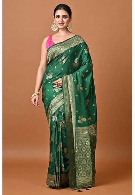 Deep Green Color Soft Manipuri Silk Saree (She Saree 2385)