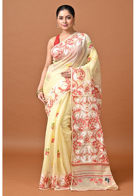 Cream Color Designer Soft Dhakai Jamdani Saree (She Saree 2394)