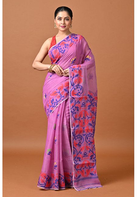 Deep Mauve Color Soft Dhakai Jamdani Saree (She Saree 2400)