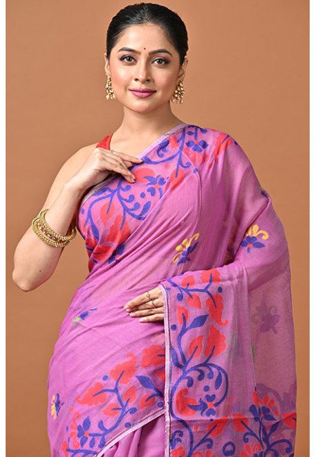 Deep Mauve Color Soft Dhakai Jamdani Saree (She Saree 2400)