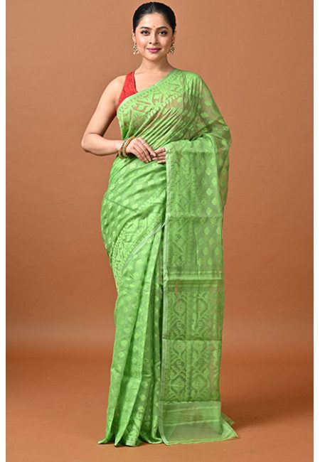 Green Color Soft Dhakai Jamdani Saree (She Saree 2402)