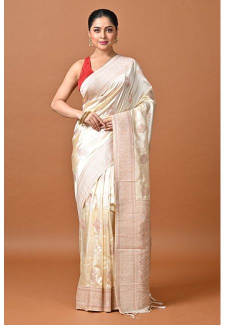 Light Beige Color Soft Gajji Banarasi Silk Saree (She Saree 2405)