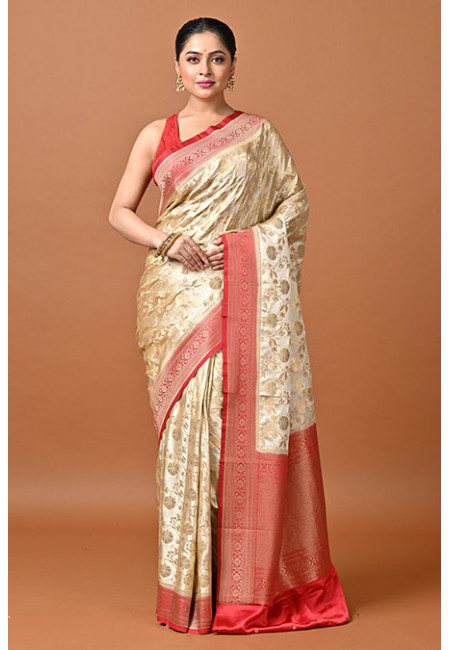 Off White Color Contrast Soft Gajji Banarasi Silk Saree (She Saree 2406)