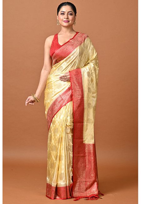 Cream Color Contrast Soft Gajji Banarasi Silk Saree (She Saree 2407)