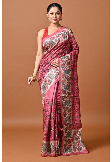 Light Magenta Color Printed Embroidery Semi Tussar Silk Saree (She Saree 2425)