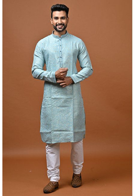 Aqua Blue Color Jacquard Silk Punjabi Churidar Set For Men (She Punjabi 804)