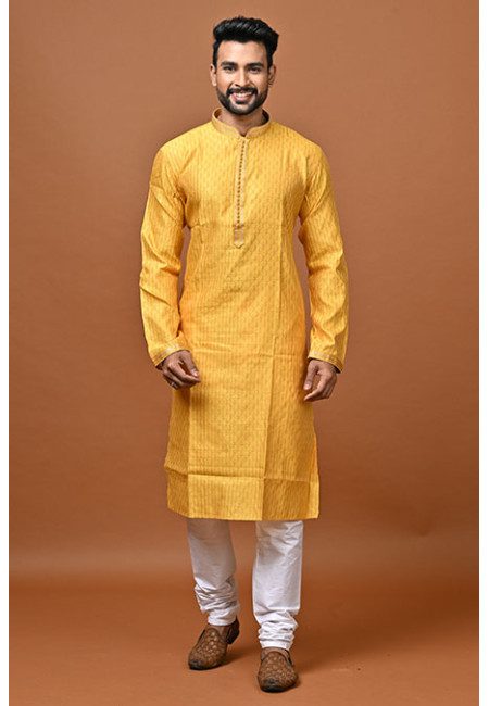 Golden Yellow Color Jacquard Silk Punjabi Churidar Set For Men (She Punjabi 805)