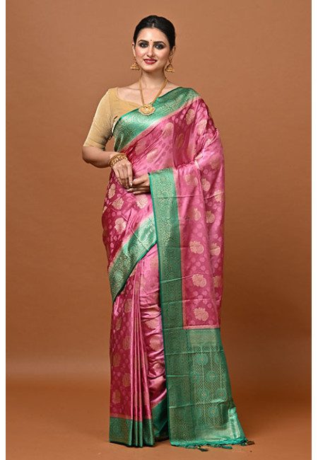 Deep Lavender Color Contrast Soft Gajji Banarasi Silk Saree (She Saree 2437)