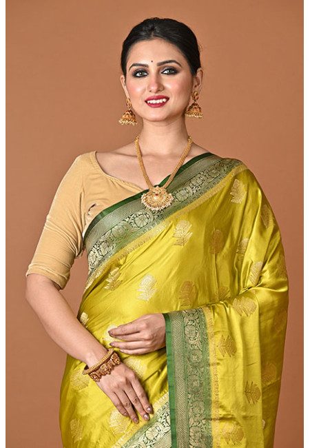 Olive Green Color Contrast Soft Gajji Banarasi Silk Saree (She Saree 2438)