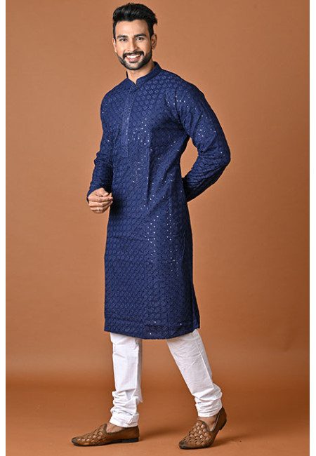 Navy Blue Color Embroidery Cotton Rayon Punjabi Churidar Set For Men (She Punjabi 808)