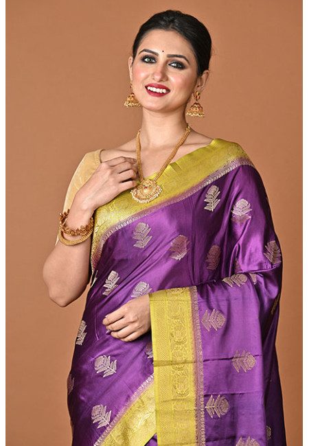 Purple Color Contrast Soft Gajji Banarasi Silk Saree (She Saree 2440)
