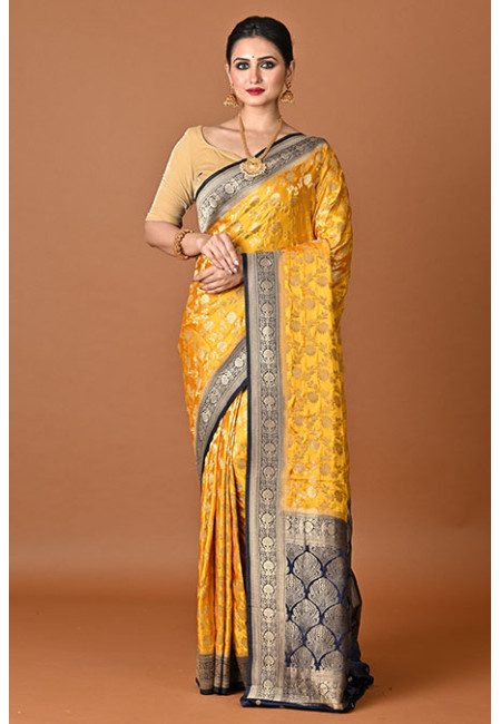 Golden Yellow Color Contrast Soft Gajji Banarasi Silk Saree (She Saree 2441)