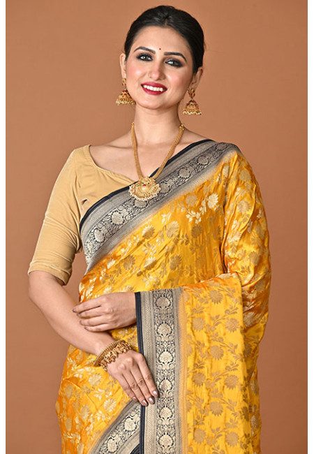 Golden Yellow Color Contrast Soft Gajji Banarasi Silk Saree (She Saree 2441)