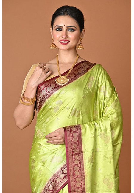Olive Green Color Contrast Soft Gajji Banarasi Silk Saree (She Saree 2442)