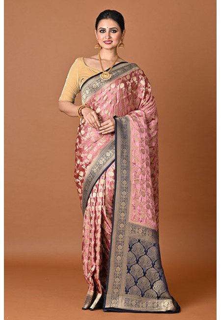 Pastel Pink Color Contrast Soft Gajji Banarasi Silk Saree (She Saree 2443)
