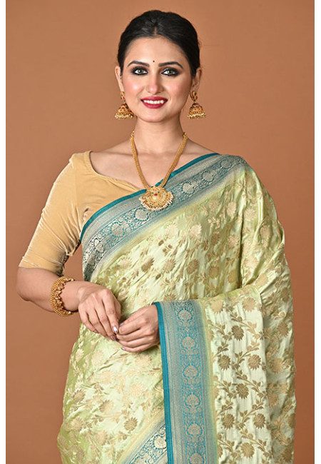 Pastel Olive Green Color Contrast Soft Gajji Banarasi Silk Saree (She Saree 2445)